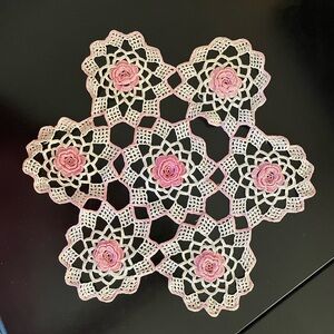 Delicate Pink and White Rosette Doily